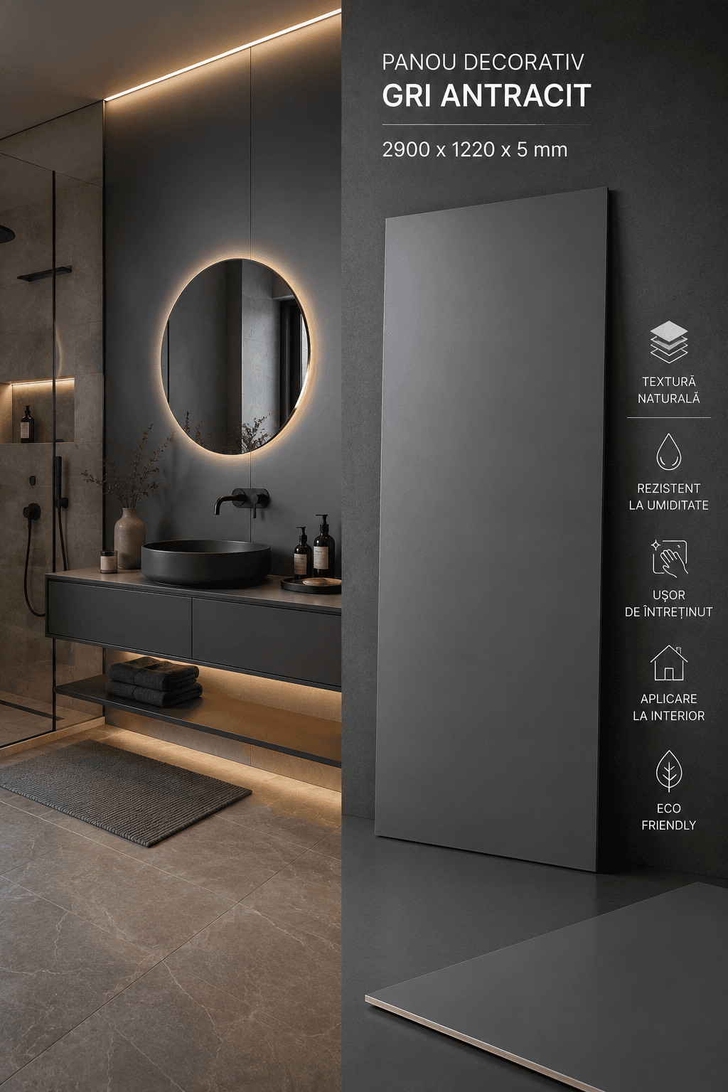 Panou Decorativ Premium – Gri Antracit